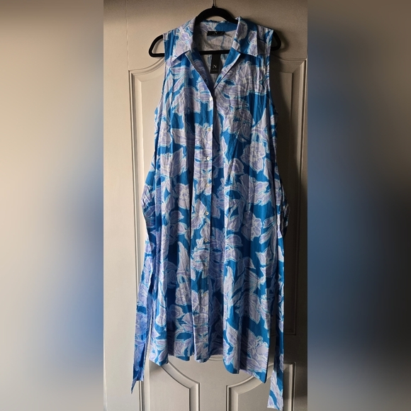 NWT Natori Misty Floral Cotton Halter Shirt Dress ~ Size Large - Picture 4 of 10